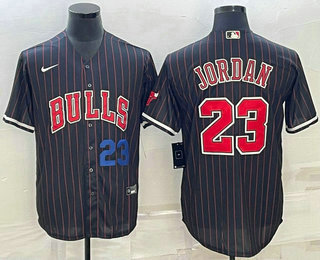 Men%27s Chicago Bulls #23 Michael Jordan Number Black With Patch Cool Base Stitched Baseball Jersey